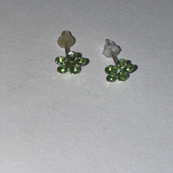 7mm Green Flower Cz And Sterling Post Earrings - Picture 9 of 12